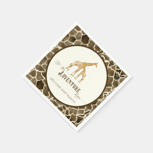男の子の赤ちゃんシャワー水の色キリンのママとベビー スタンダードカクテルナプキン (角)