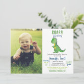 男の子の赤ちゃんシャワー水色恐竜の写真招待状 招待状 (スタンド正面)