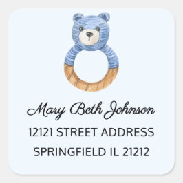 男の子の赤ちゃんシャワー水色1.5インアドレスステッカー スクエアシール