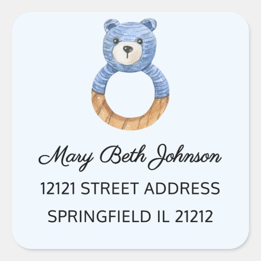 男の子の赤ちゃんシャワー水色1.5インアドレスステッカー スクエアシール (正面)