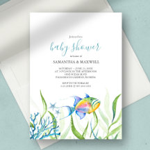 男の子の赤ちゃんシャワー熱帯の水色