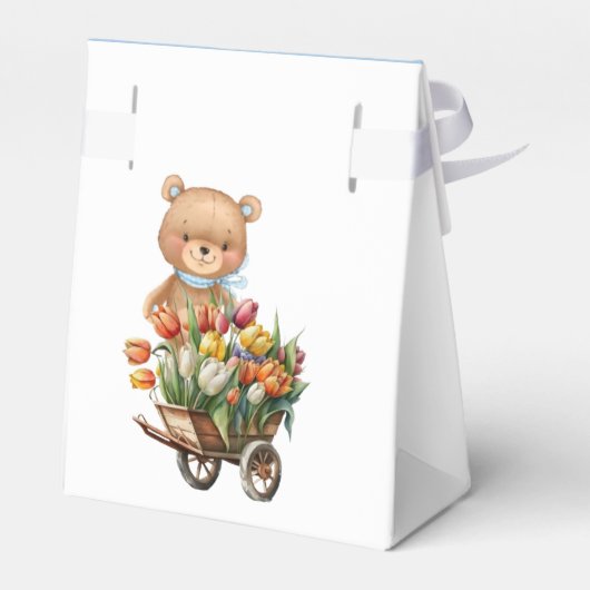 男の子の赤ちゃんシャワー素朴テディフローラブルーの好意ボックス フェイバーボックス (裏面サイド)