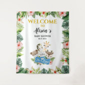 男の子の赤ちゃんシャワー背景 |かわいい金ゴールドサファリの友だち タペストリー (正面)