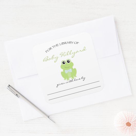 男の子の赤ちゃんシャワー蔵書票/小さなカエル スクエアシール (封筒)