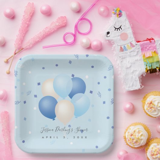 男の子の赤ちゃんシャワー青いバルーン&紙吹雪 ペーパープレート (パーティー)