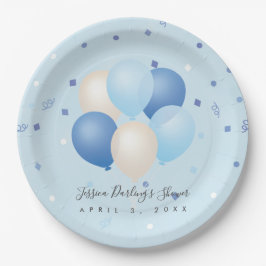 男の子の赤ちゃんシャワー青いバルーン&紙吹雪 ペーパープレート