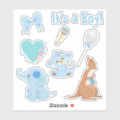 男の子の赤ちゃんシャワー青い動物セット シール (シート)