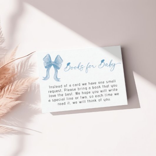 男の子の赤ちゃんシャワー青い弓の本ベビー エンクロージャーカード