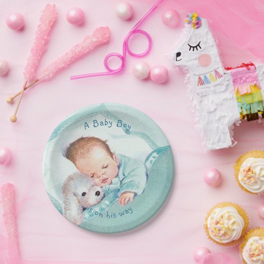 男の子の赤ちゃんシャワー青い毛布おもちゃ犬 ペーパープレート (パーティー)