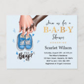 男の子の赤ちゃんシャワー青い男の子の靴招待状 ポストカード (正面)