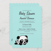 男の子の赤ちゃんシャワー | スイートハッピーパンダオンブルー 招待状 (正面/裏面)