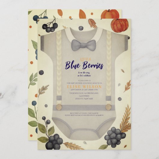男の子の赤ちゃんシャワーautum秋バーラップボディスーツinvita 招待状 (正面/裏面)