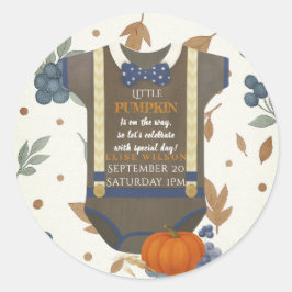 男の子の赤ちゃんシャワーautumn秋ブルーバーラップボディスーツ ラウンドシール