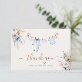 男の子の赤ちゃん服ベビーシャワーサンキューカード サンキューカード (スタンド正面)