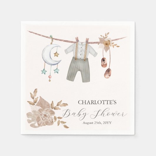 男の子の赤ちゃん服ボホベイバードシャワーナプキン スタンダードカクテルナプキン (正面)