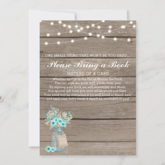 男の子の赤ちゃん素朴シャワー赤ちゃん息ひもライト 招待状 (裏面)