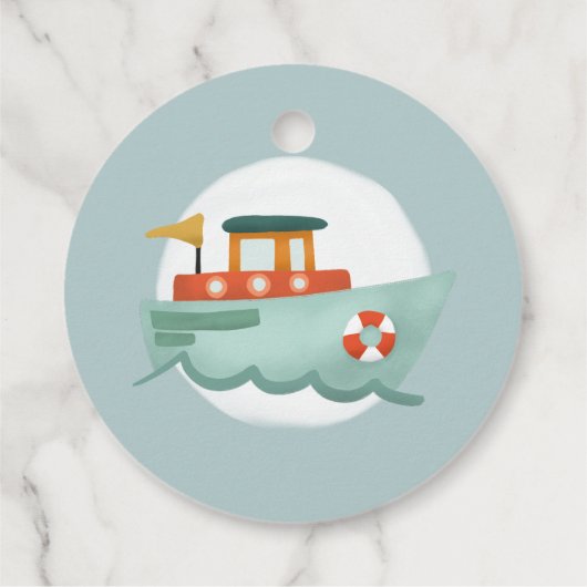 男の子の赤ちゃん航海のシャワー青ありがとう フェイバータグ (裏面)