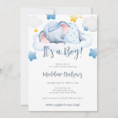 男の子の赤ちゃん象のベビーシャワー 招待状 (正面)