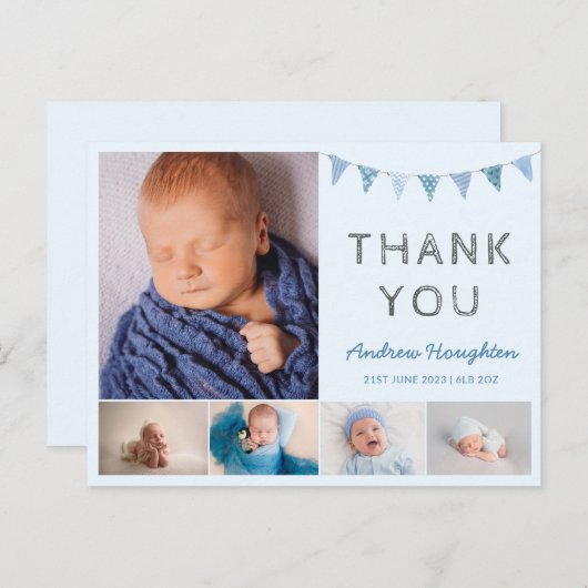 男の子の赤ちゃん青の出生発表カードの写真 ポストカード (正面/裏面)