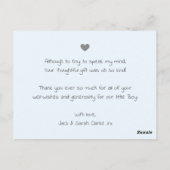 男の子の赤ちゃん青の出生発表カードの写真 ポストカード (裏面)