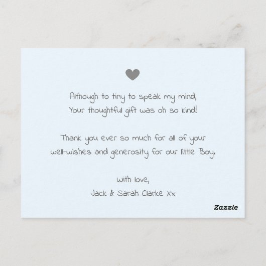 男の子の赤ちゃん青の出生発表カードの写真 ポストカード (裏面)