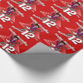 男の子の赤の名前12th誕生日ロックスターラップ ラッピングペーパー (角)