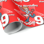 男の子の赤はあなたの一流の第9誕生日のロックスターの覆いを加えます ラッピングペーパー (ロールコーナー)