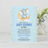 男の子の赤ん坊のシャワーでメール象の月と星 招待状 (スタンド正面)