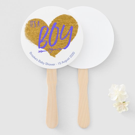 男の子の赤ん坊のシャワー扇子の性別が明らかになる ハンドファン (正面&裏面)