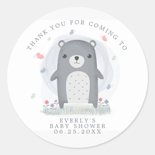 男の子の赤ん坊のシャワー熊ありがとう ラウンドシール (正面)