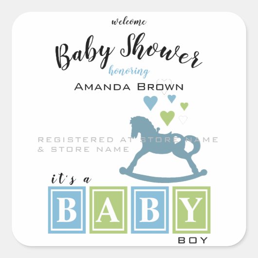 男の子の赤ん坊のシャワー スクエアシール (正面)