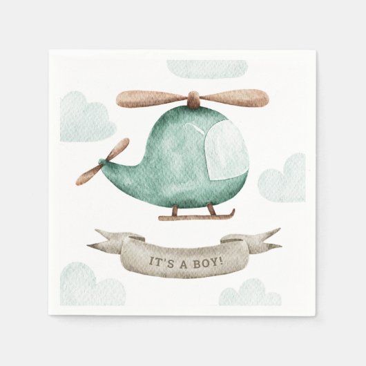 男の子の赤ん坊のシャワー | ヘリコプタ車両パイロット スタンダードカクテルナプキン (正面)