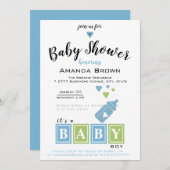 男の子の赤ん坊のシャワー 招待状 (正面/裏面)