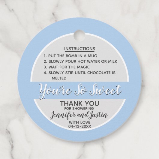 男の子の赤ん坊のシャワー |熱いココア爆弾 フェイバータグ (裏面)