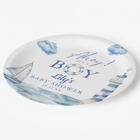 男の子の赤ん航海のだシャワー ペーパープレート (アングル)