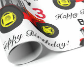 男の子の赤トラクター名と年齢誕生日ギフト ラッピングペーパー (ロールコーナー)