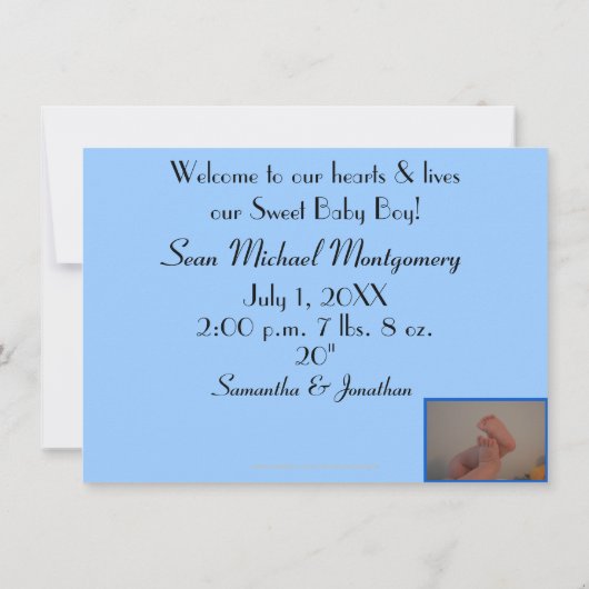 男の子の足の指の写真の誕生のお知らせ 招待状 (裏面)