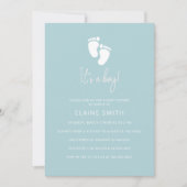 男の子の足跡 赤ちゃん 男の子 出産祝い 青 招待状 (正面)