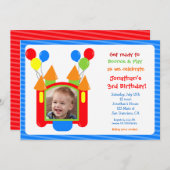 男の子の跳ね上がりの家の写真の誕生日の招待状 招待状 (正面/裏面)