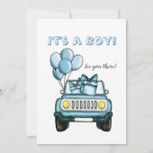 男の子の車で赤ちゃんシャワーブルーカード 招待状 (裏面)