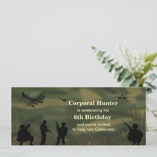 男の子の軍隊の誕生日の招待状 招待状 (スタンド正面)