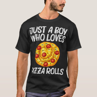 男の子の転がピザスナックFのための可愛いピザデザイン Tシャツ