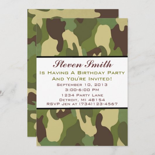 男の子の迷彩柄の誕生日の招待状 招待状 (正面/裏面)