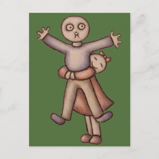 男の子の郵便はがきを抱き締める女の子のEmoのかわいい漫画 ポストカード (正面)