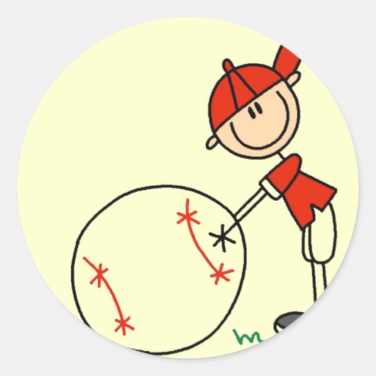 男の子の野球はTシャツおよびギフトをカスタマイズ ラウンドシール (正面)