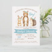 男の子の野生の森林動物のベビーシャワーの招待状 招待状 (スタンド正面)