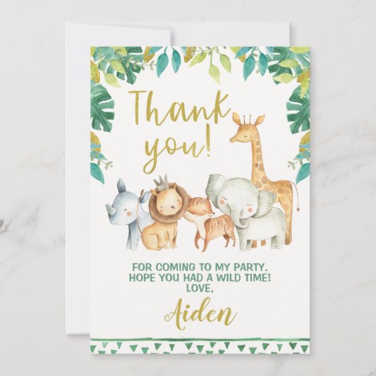 男の子の野生の1サファリのサンキューカード 招待状 (正面)