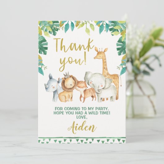 男の子の野生の1サファリのサンキューカード 招待状 (スタンド正面)