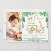 男の子の野生の1匹のサファリの写真の第1誕生日の招待状 招待状 (正面)