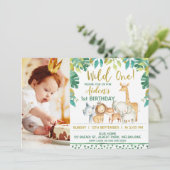 男の子の野生の1匹のサファリの写真の第1誕生日の招待状 招待状 (スタンド正面)